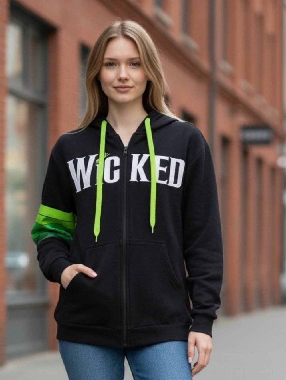 Wicked Women's Size Small Zip Up Hooded Sweatshirt Jacket Theatre Movie Singing